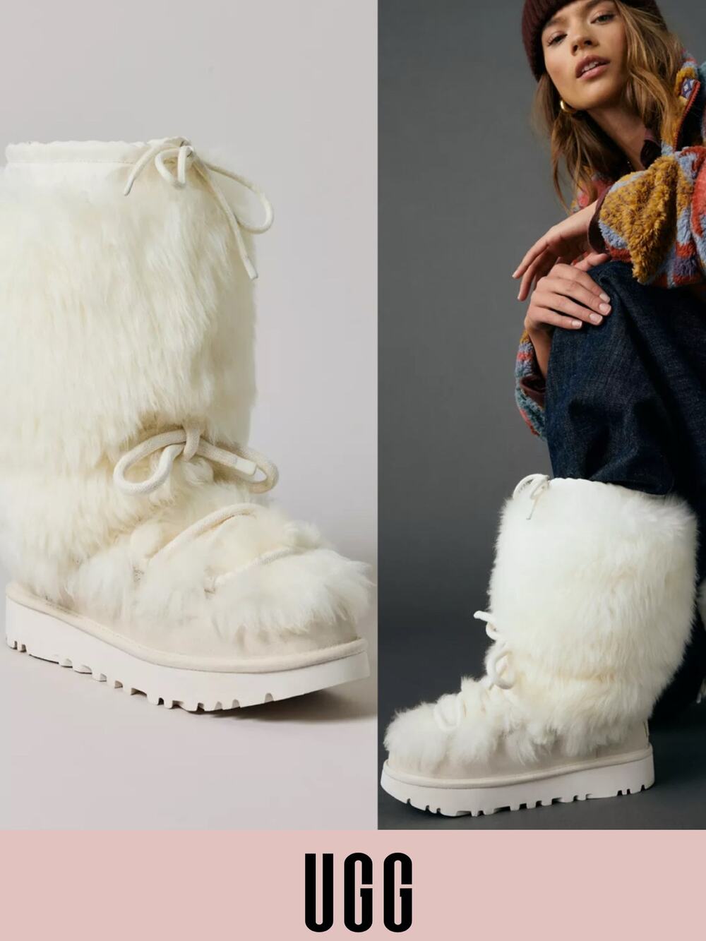 UGG Classic Tall Chalet Boot 7 wool white fur shearling fuzzy sheepskin leather
